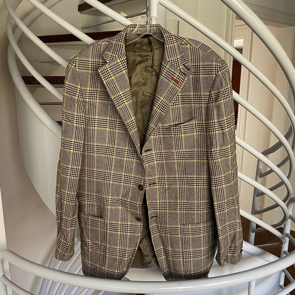 Peter Millar Blazer Sport Coat Green Plaid Wool Fall Winter - Made in Italy